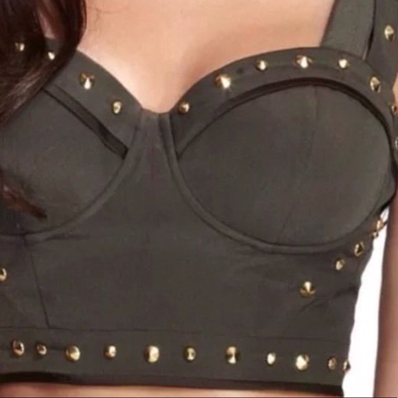 Marciano Tops - Marciano Green 🌞Bustier Top Crop  Bra Gold Studs